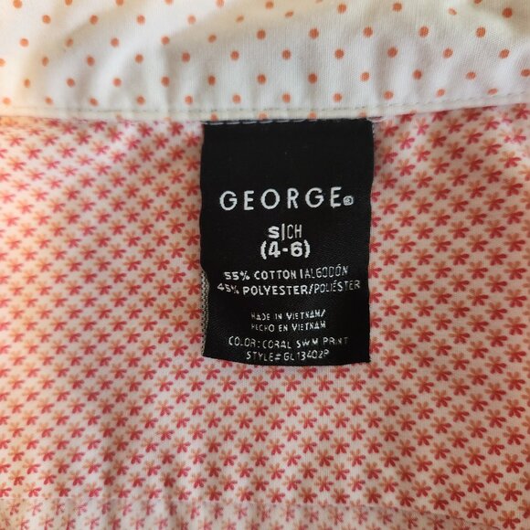 George Button Up Shirt White With Pink /‎ Red Floral Polks Dots Womens Small 4-6 - Picture 9 of 13